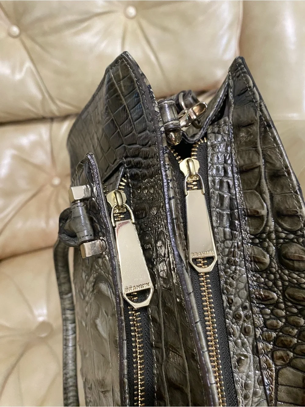 LKNW Brahmin Olive Green Greta Satchel w/Strap Melbourne Leather - Picture 9 of 14